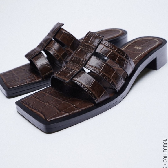 ZARA Animal Print Leather Sandals - Picture 1 of 7